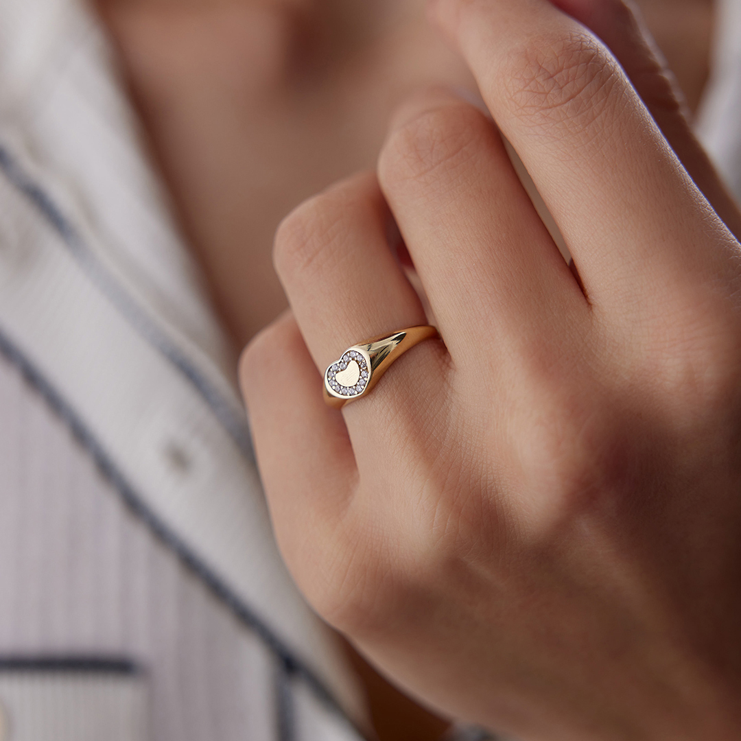 Taşlı Kalpli Şovalye Yüzük - 1