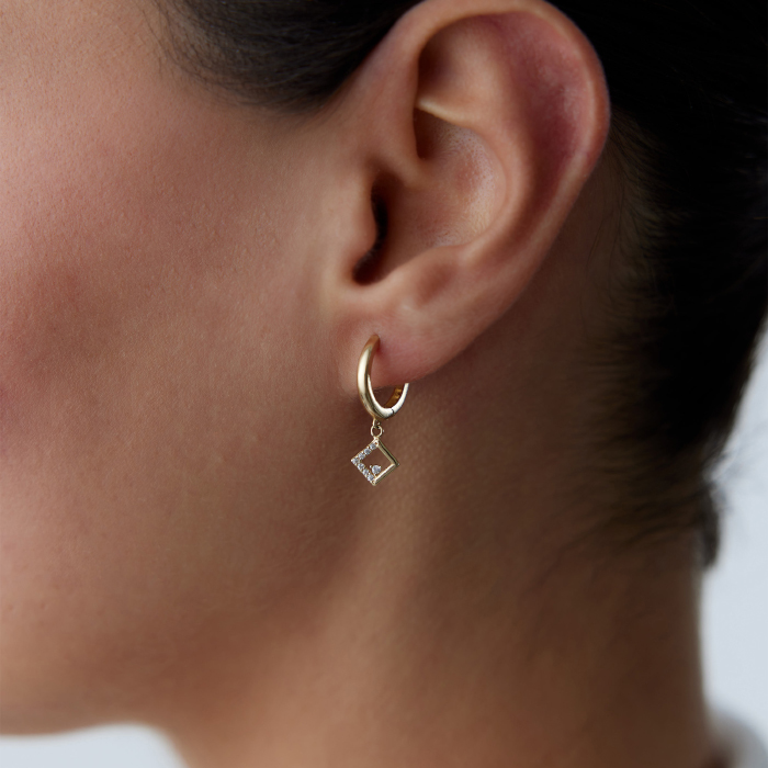 Taşlı Kare Küpe - Rayna