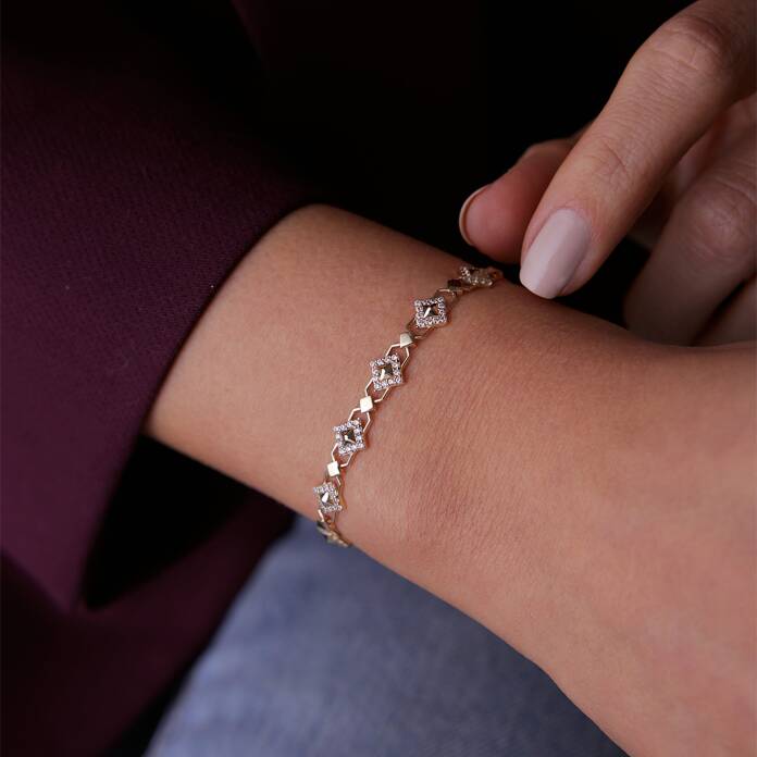 Taşlı Karo Köşeli Ataç Bileklik - 1