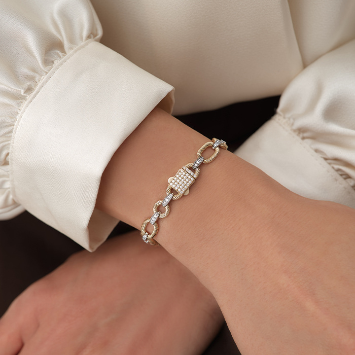 Taşlı Kilit Detaylı Halka Altın Bileklik - 1