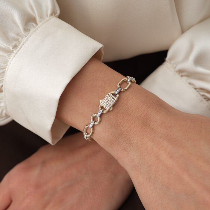 Taşlı Kilit Detaylı Halka Altın Bileklik - Gökhan Bera