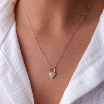 Taşlı Kilit Kalp Kolye - Rayna (1)