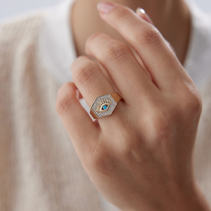 Taşlı Kirpik Şovalye Yüzük - Rayna