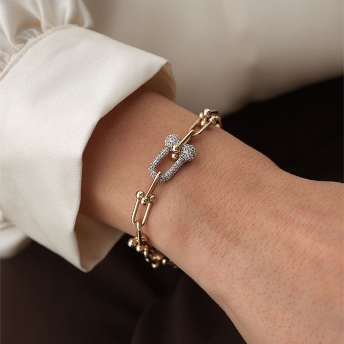 Taşlı Klips Detaylı Ataç Altın Bileklik - Tuana (1)