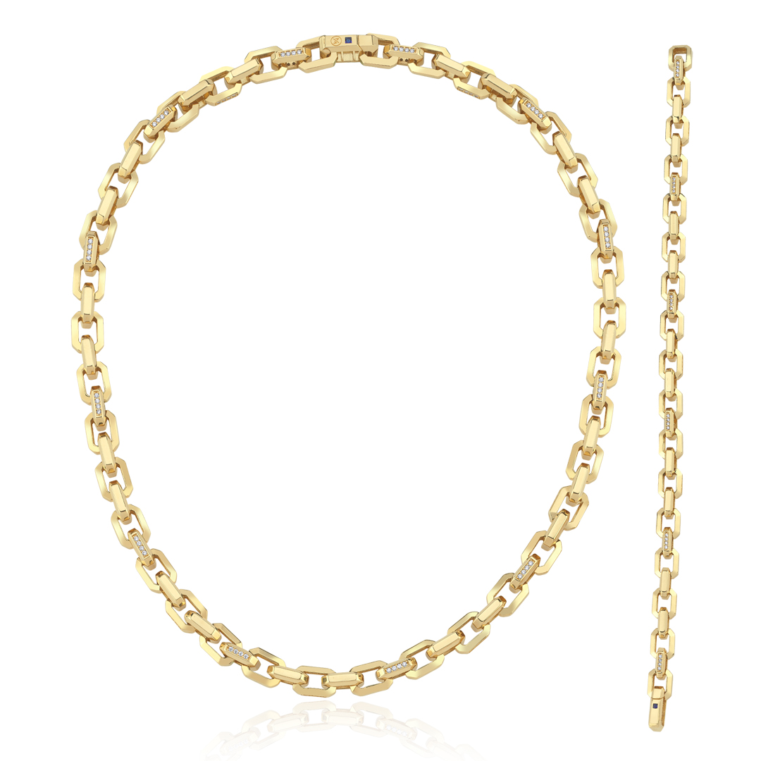 Taşlı Köşeli Ataç Zincir Set - 1