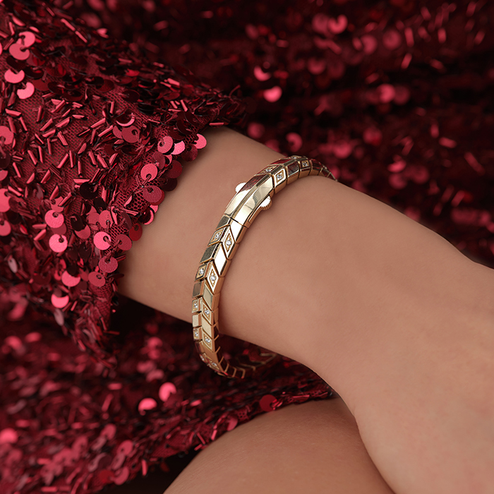 Taşlı Köşeli Form Başak Altın Bileklik - 1