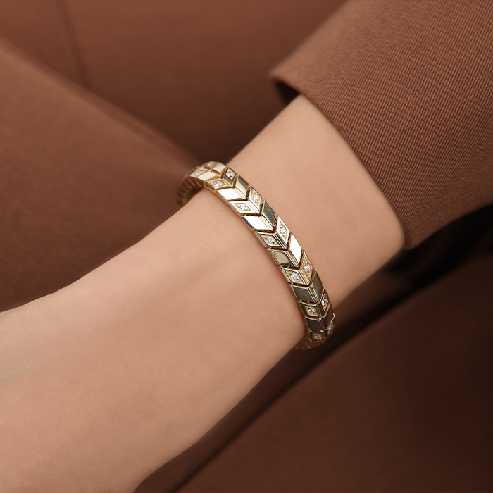 Taşlı Köşeli Form Başak Altın Bileklik - 3