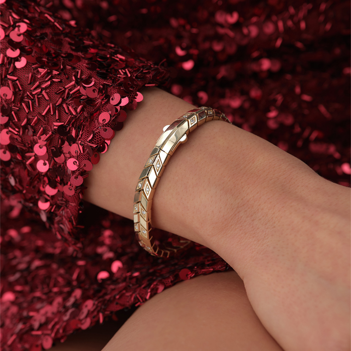 Taşlı Köşeli Form Başak Altın Bileklik - Mg Gold