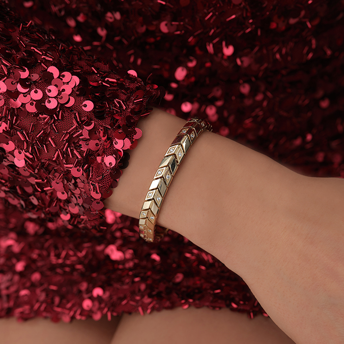 Taşlı Köşeli Form Başak Altın Bileklik - Mg Gold (1)