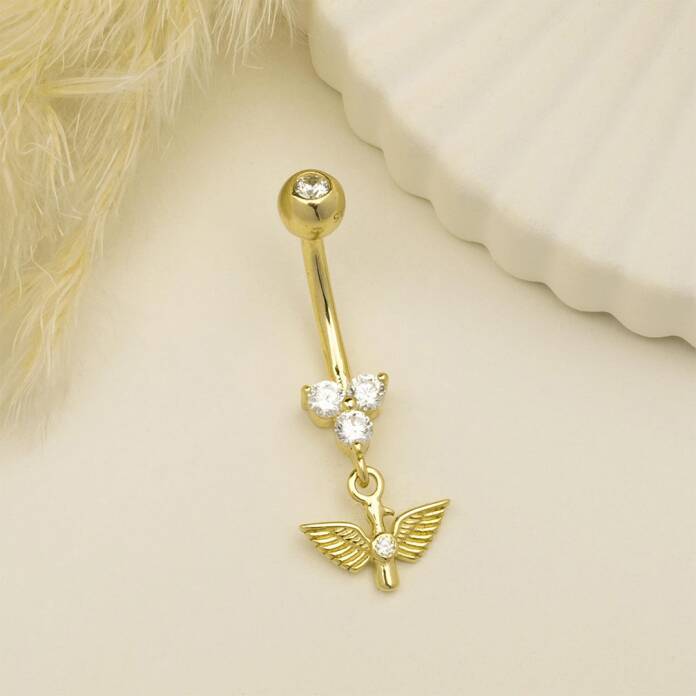 Taşlı Kuş Sallantılı Göbek Piercing - 2