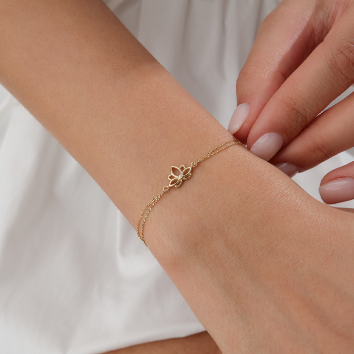Taşlı Lotus Altın Bileklik - Rayna