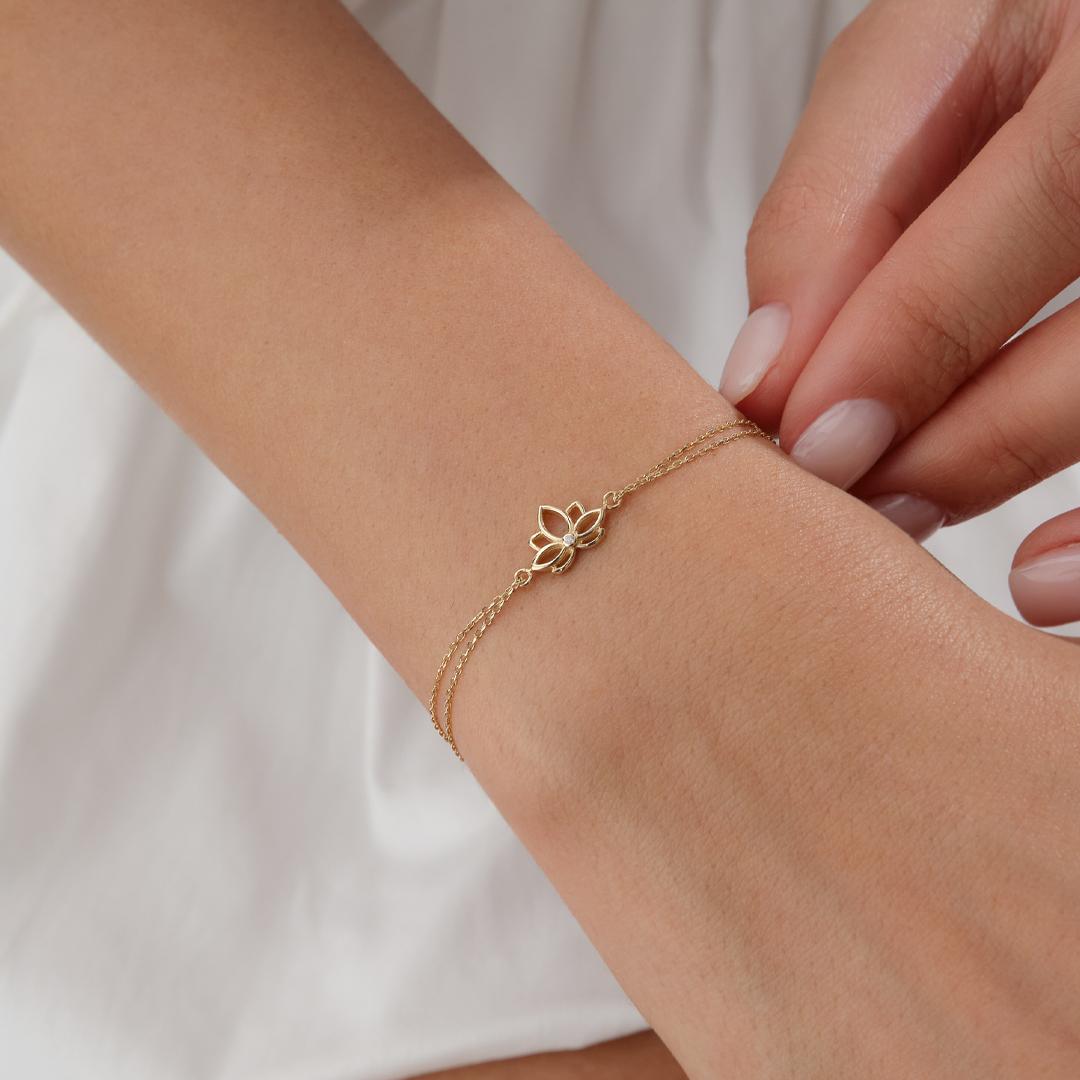 Taşlı Lotus Altın Bileklik - 1