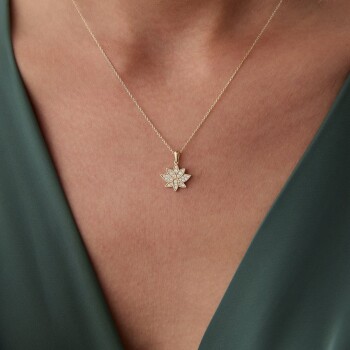 Taşlı Lotus Çiçeği Kolye - Rayna