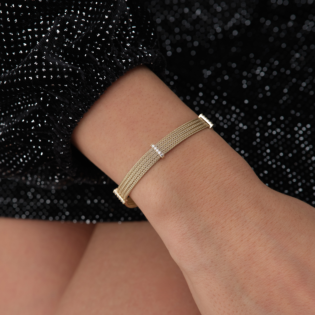 Taşlı Mesh Altın Zincir Bileklik - 1