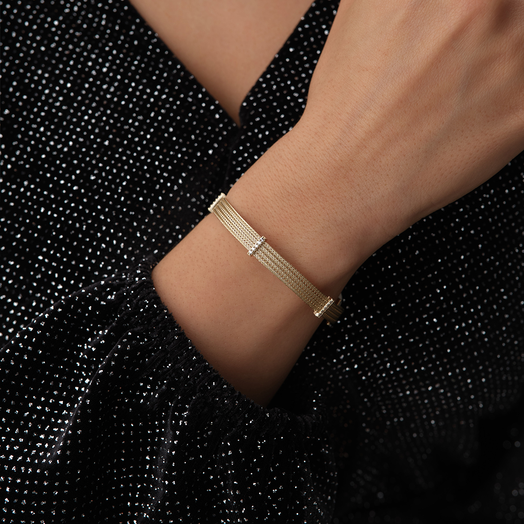 Taşlı Mesh Altın Zincir Bileklik - 2