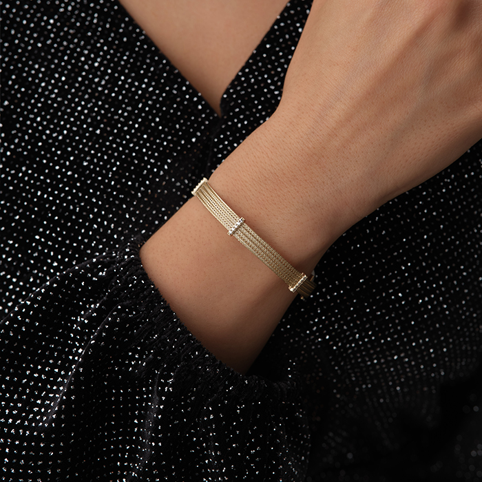 Taşlı Mesh Altın Zincir Bileklik - Koçak (1)