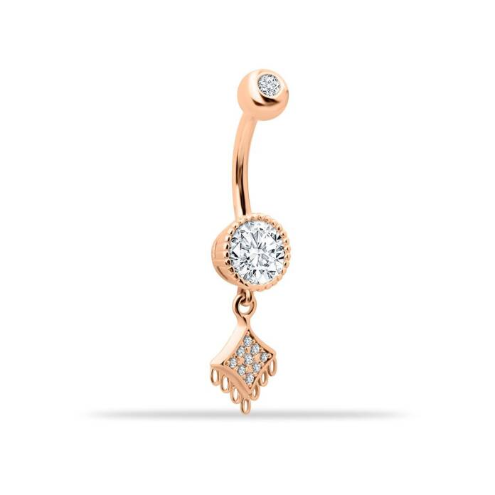 Taşlı Motifli Sallantılı Göbek Piercing - 1