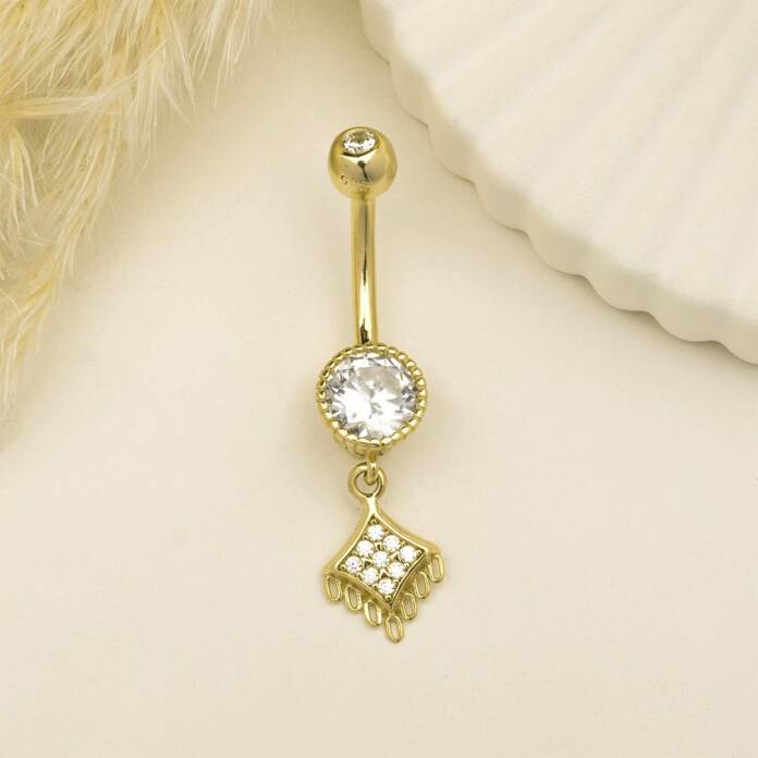 Taşlı Motifli Sallantılı Göbek Piercing - 2