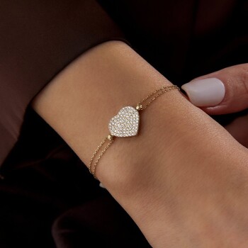 Taşlı Plaka Kalp Bileklik - Nüans