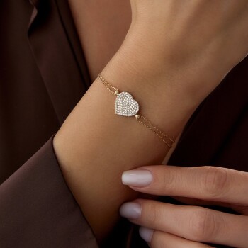 Taşlı Plaka Kalp Bileklik - Nüans (1)