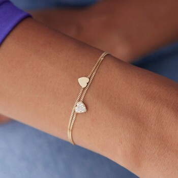 Taşlı Plaka Kalp İkili Bileklik - Rayna