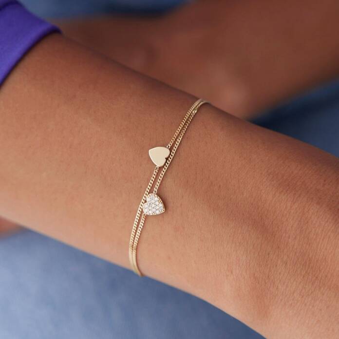 Taşlı Plaka Kalp İkili Bileklik - 1