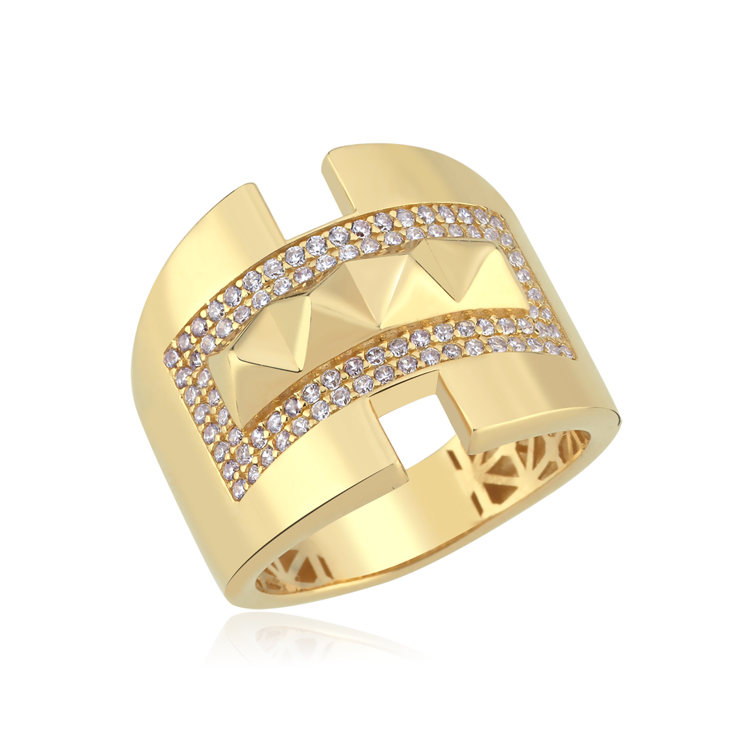Taşlı Prizma Bold Altın Yüzük - 1