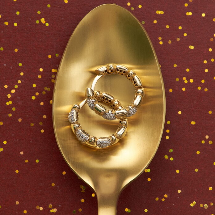 Taşlı Ringlet Altın Küpe - 1