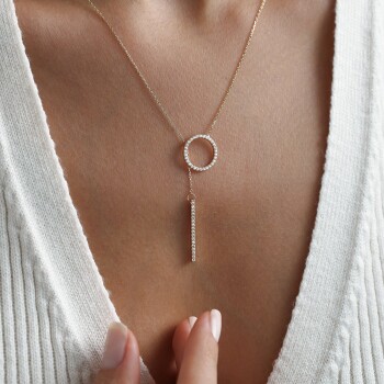 Taşlı Sallantılı Çubuk Kolye - Rayna (1)