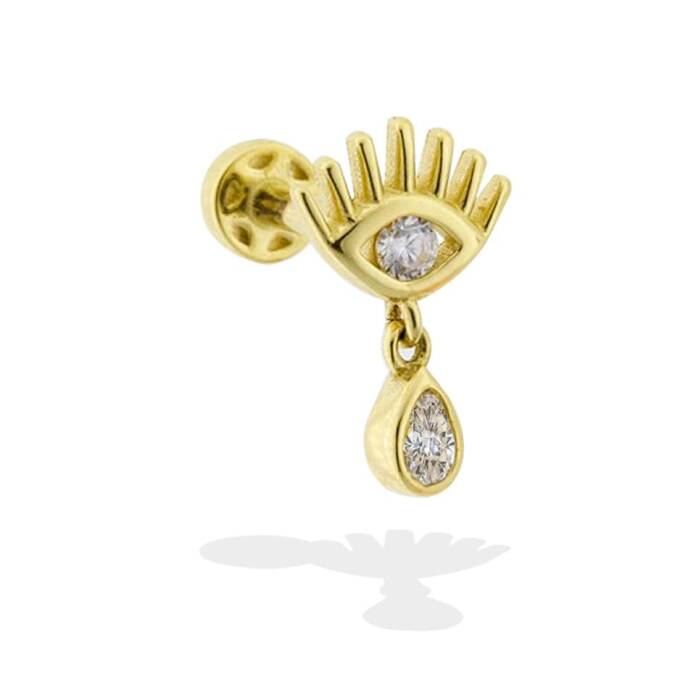 Taşlı Sallantılı Göz Motifli Minimal Tragus Piercing - 2