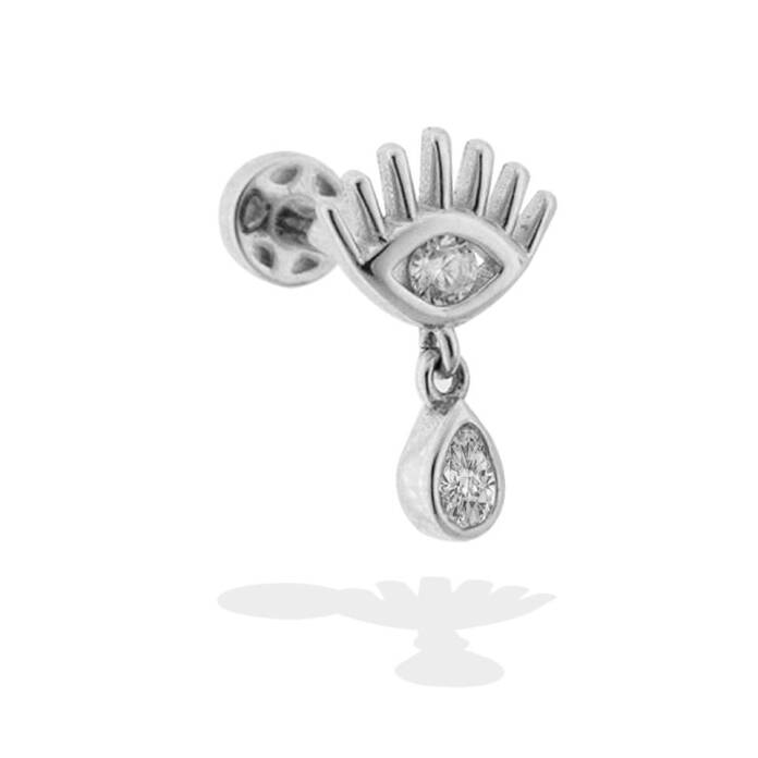 Taşlı Sallantılı Göz Motifli Minimal Tragus Piercing - 3