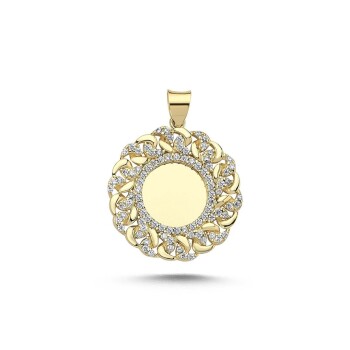 Taşlı Sık Zincir Çerçeve Plaka Kolye Ucu - Koçak