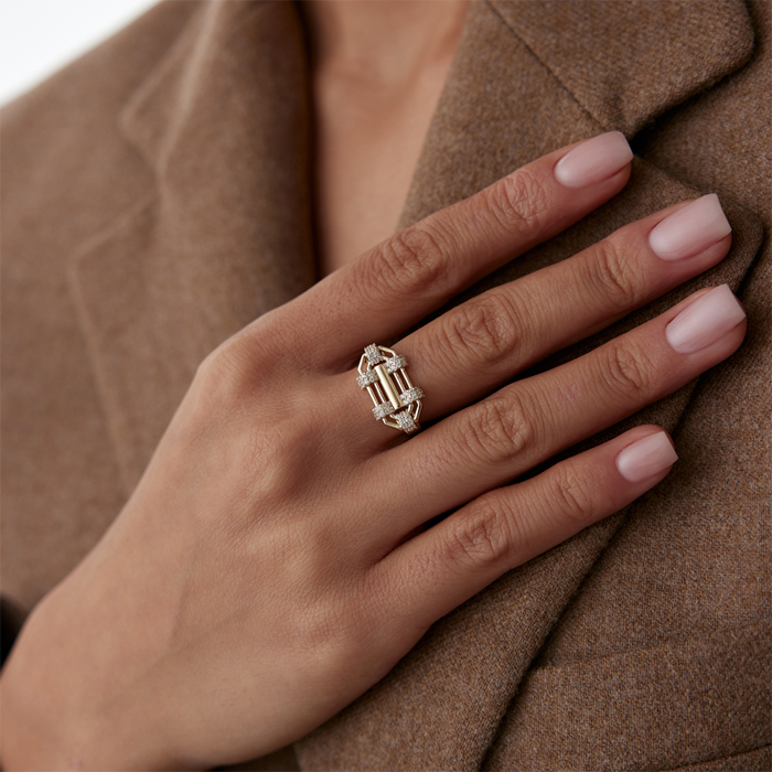 Taşlı Sıralı Halka Şövalye Yüzük - Özer (1)