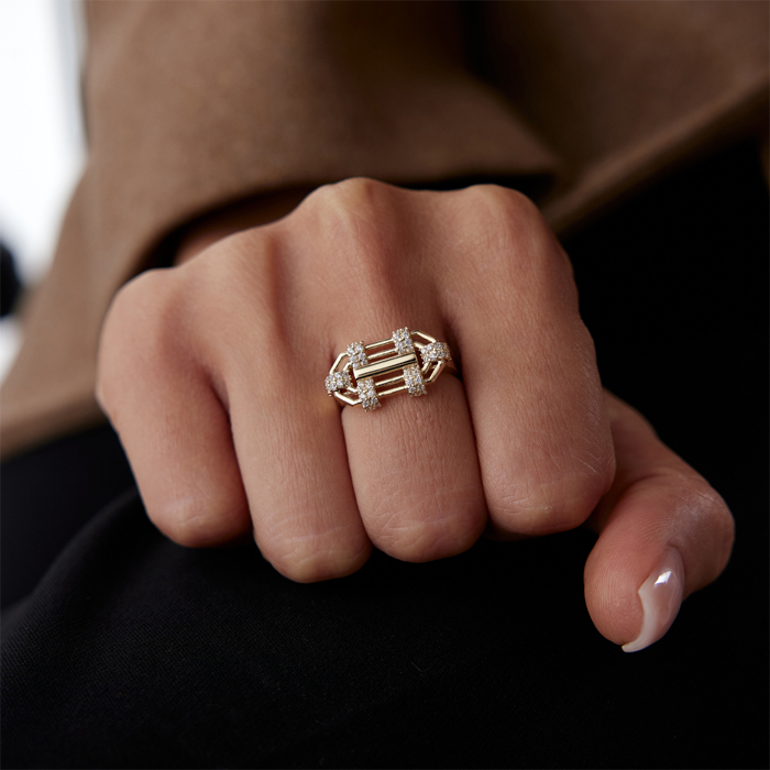 Taşlı Sıralı Halka Şövalye Yüzük - Özer