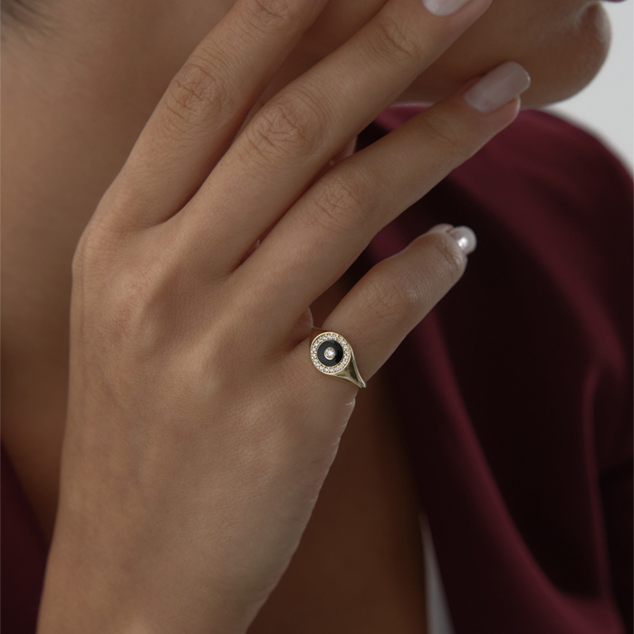 Taşlı Siyah Dot Yüzük - MİST (1)