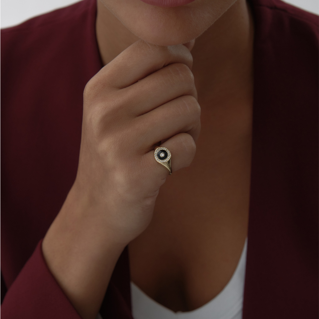 Taşlı Siyah Dot Yüzük - 1
