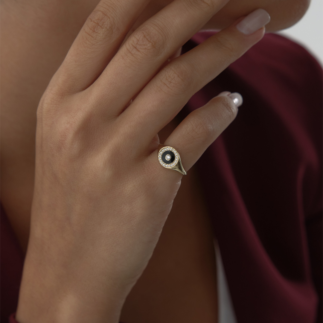 Taşlı Siyah Dot Yüzük - 2