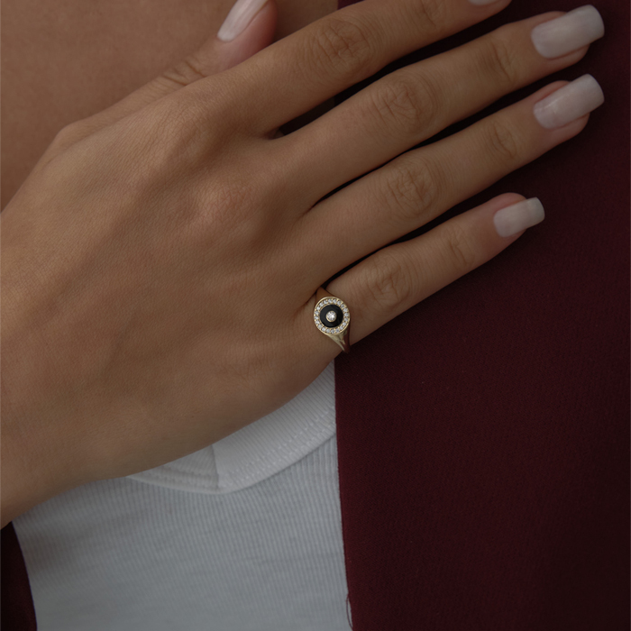 Taşlı Siyah Dot Yüzük - 3