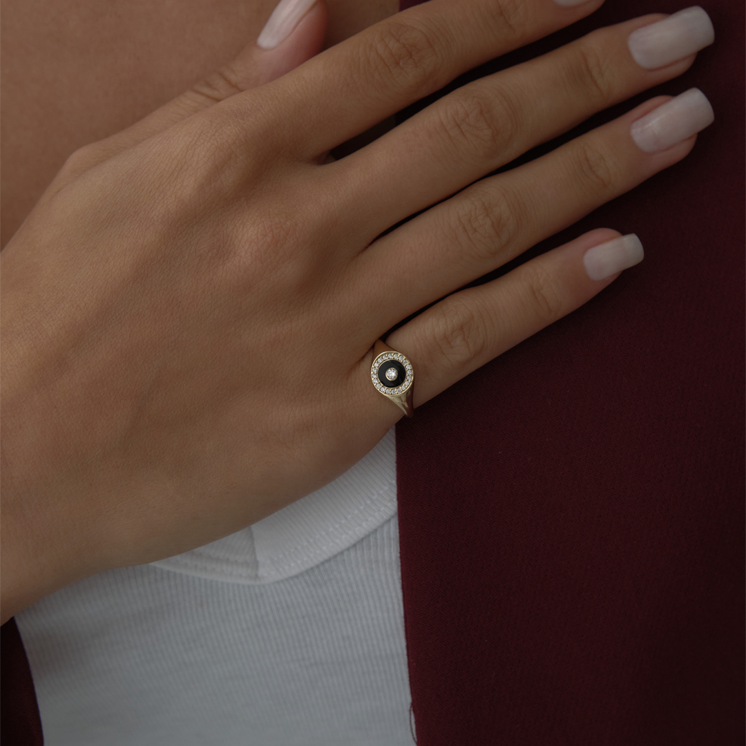 Taşlı Siyah Dot Yüzük - 3