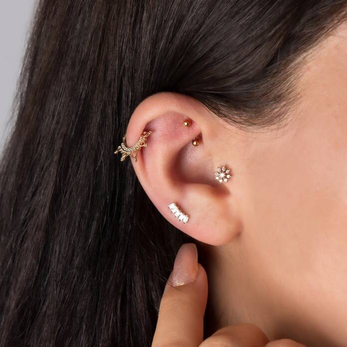 Taşlı Taç Motifli Helix Piercing - 2
