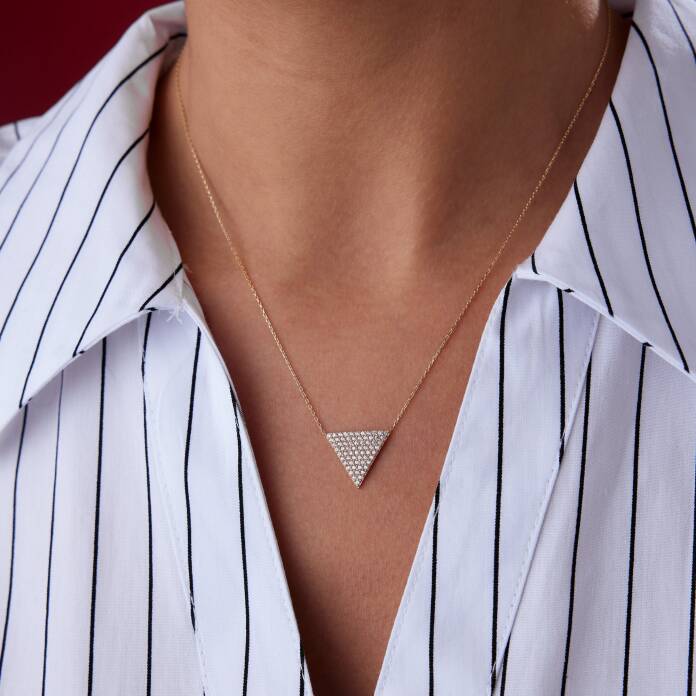Taşlı Ters Üçgen Kolye - 1