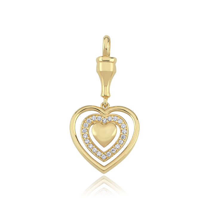 Taşlı Triple Kalp Altın Charm - Rayna