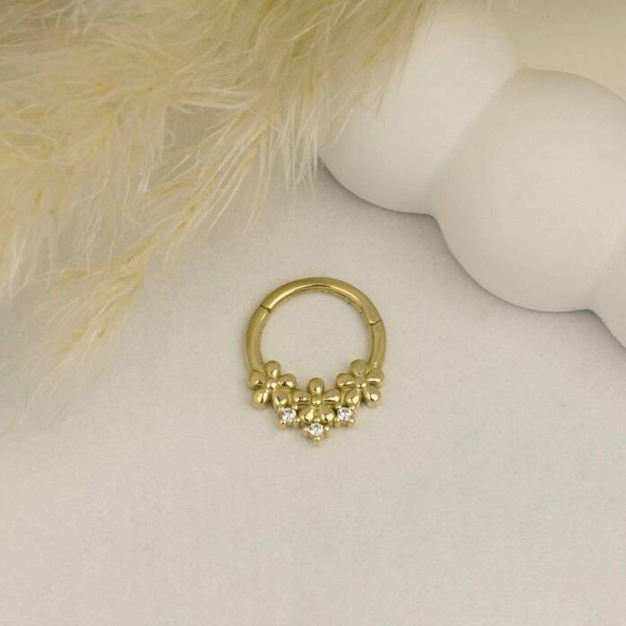 Taşlı Üç Çiçek Motifli Helix Piercing - 2