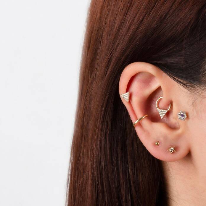 Taşlı Üçgen Motifli Helix Piercing - 2
