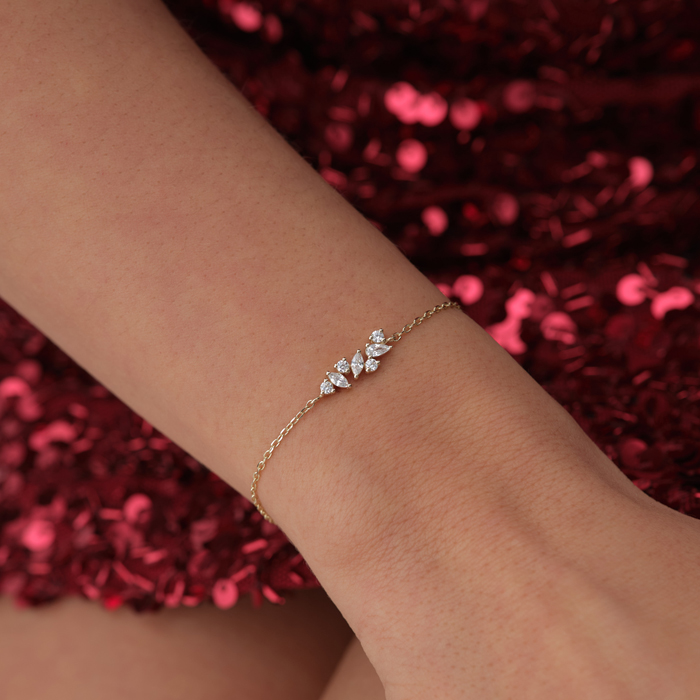 Taşlı Yaprak Figürlü Altın Bileklik - Gökhan Bera