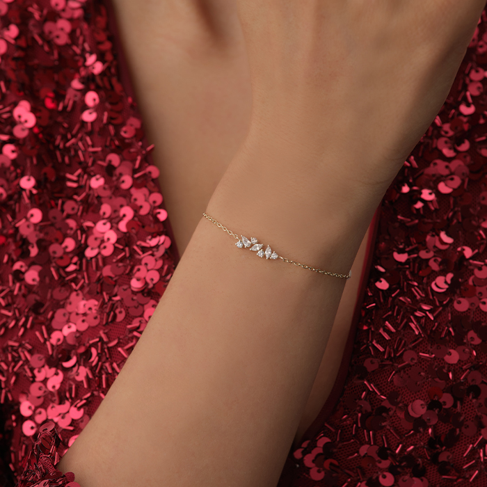 Taşlı Yaprak Figürlü Altın Bileklik - Gökhan Bera (1)