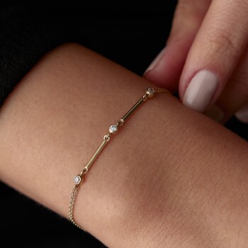 Taşlı Yarı Zincir Yarı Çubuk Bileklik - Rayna