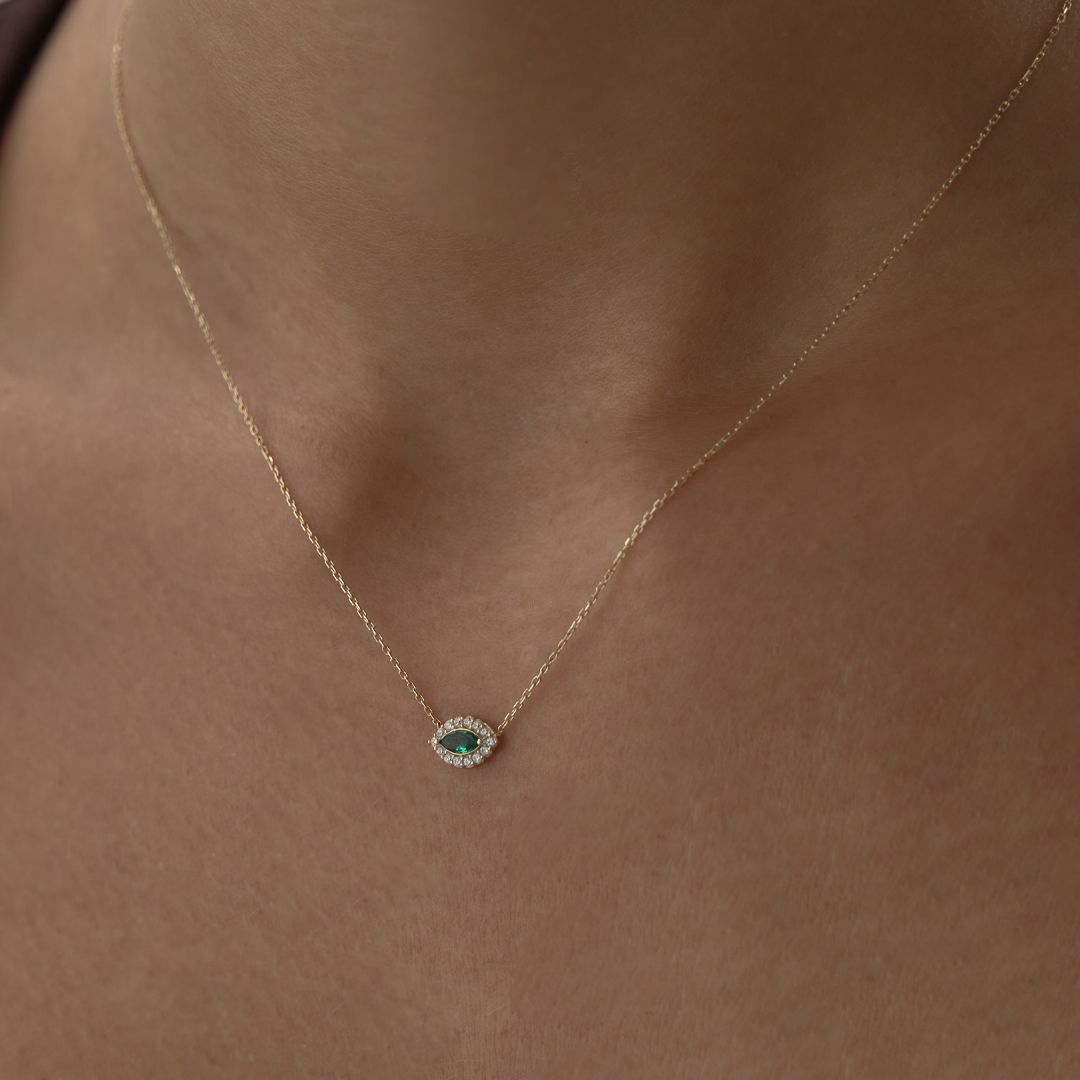 Taşlı Yeşil Göz Kolye - 2