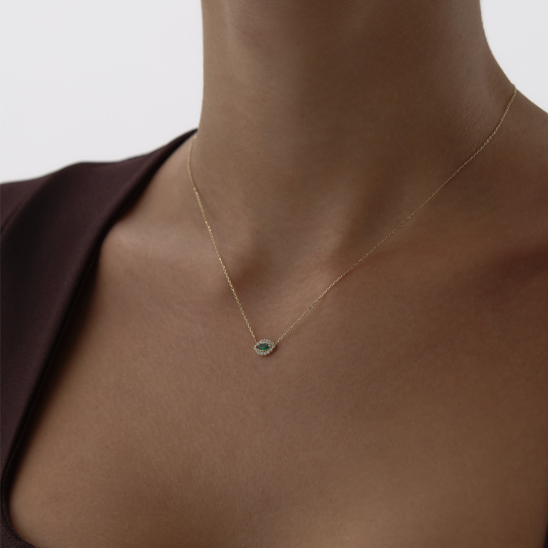 Taşlı Yeşil Göz Kolye - 3