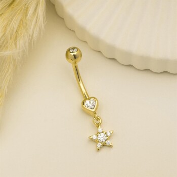 Taşlı Yıldız Kalp Sallantılı Göbek Piercing - 2